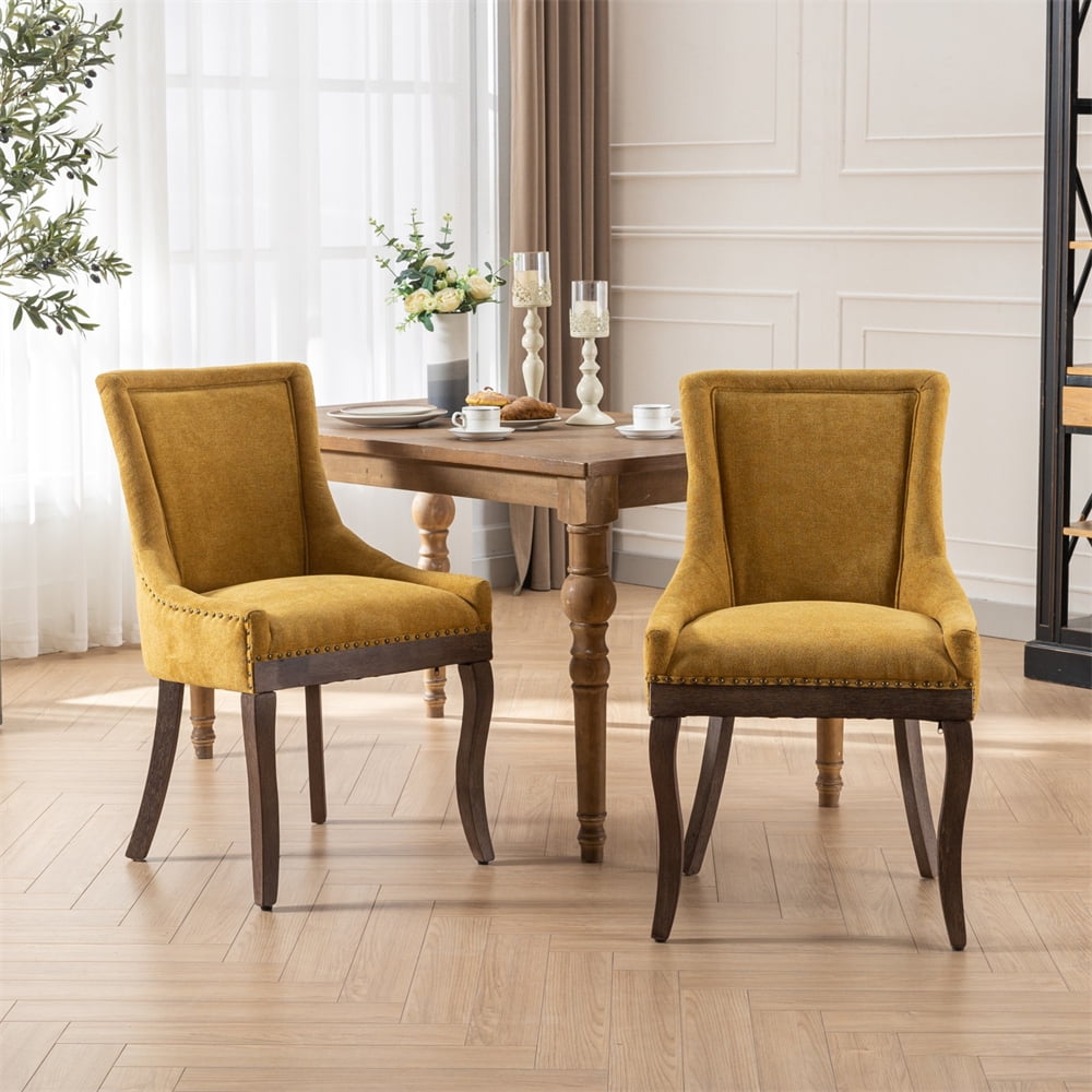 Dining Chair Set of 2 Upholstered Side Chair with Solid Wood legs 2 Piece Accent Single Chair with Swoop Arm and Curved Back for Kitchen Dining Room Walmart