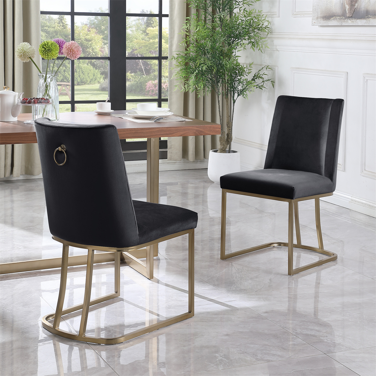 Dining Chair Set of 2, Velvet Upholstered Side Chiar with U-shaped ...