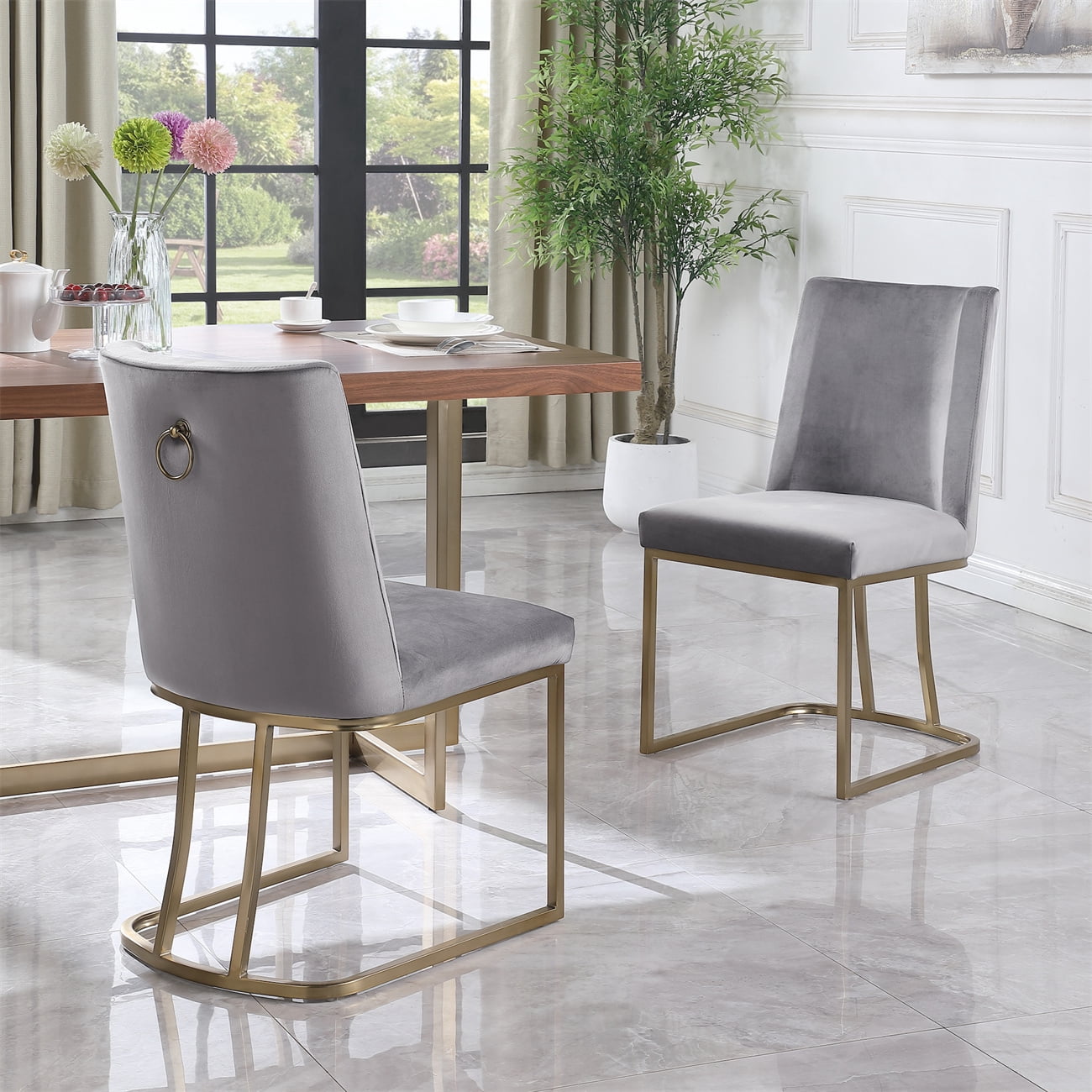Elegant Velvet Upholstered Dining Chair Set of 2, Modern Kitchen Chair ...