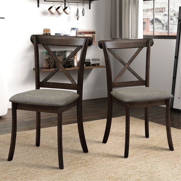 Dining Chair Set (2PC) | Cross Back Style in Kitchen and Dining | Rubber Wood and Fabric Construction | Offers Long - lasting and Comfortable Seating