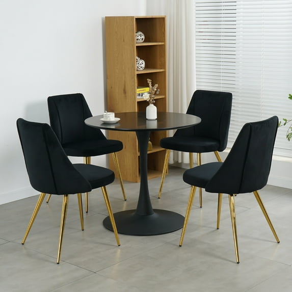 Dining Chair Set of 4, Modern Velvet Kitchen & Dining Room Chair with Metal Legs, Comfy Upholstered Accent Chair for Kitchen, Living Room, Waiting Room, Black Gold