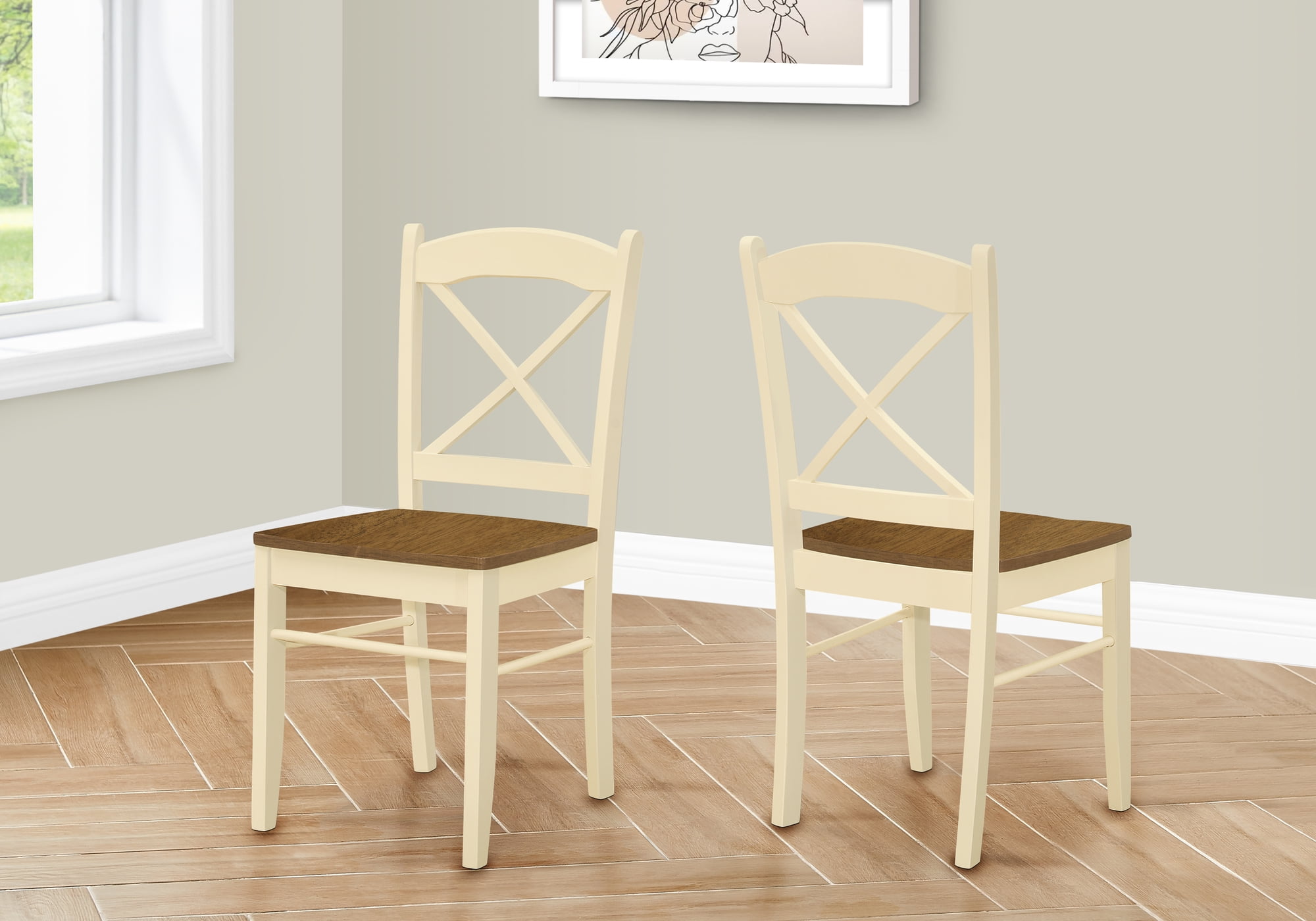 Oak and Cream Cross Back Transitional Side Chairs, Set of 2