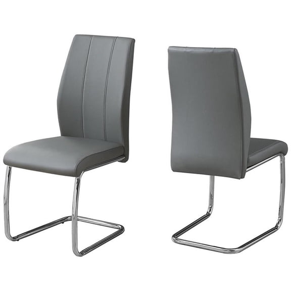 Dining Chair Set Of 2 Side Upholstered Kitchen Pu Faux Leather Look Grey Chrome