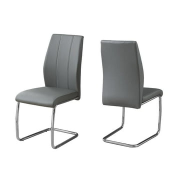 Dining Chair Set Of 2 Side Upholstered Kitchen Pu Faux Leather Look Grey Chrome