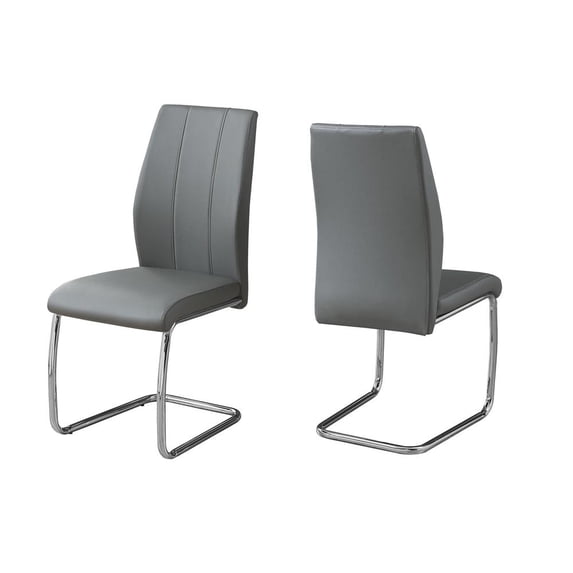 Dining Chair Set Of 2 Side Upholstered Kitchen Pu Faux Leather Look Grey Chrome
