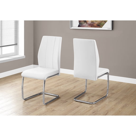 Dining Chair, Set Of 2, Side, Upholstered, Kitchen, Dining Room, Pu Leather Look, Metal, White, Chrome, Contemporary, Modern