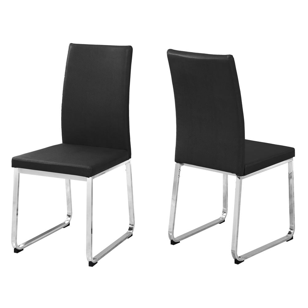 Black Faux Leather Upholstered Parsons Side Chair with Chrome Metal Legs