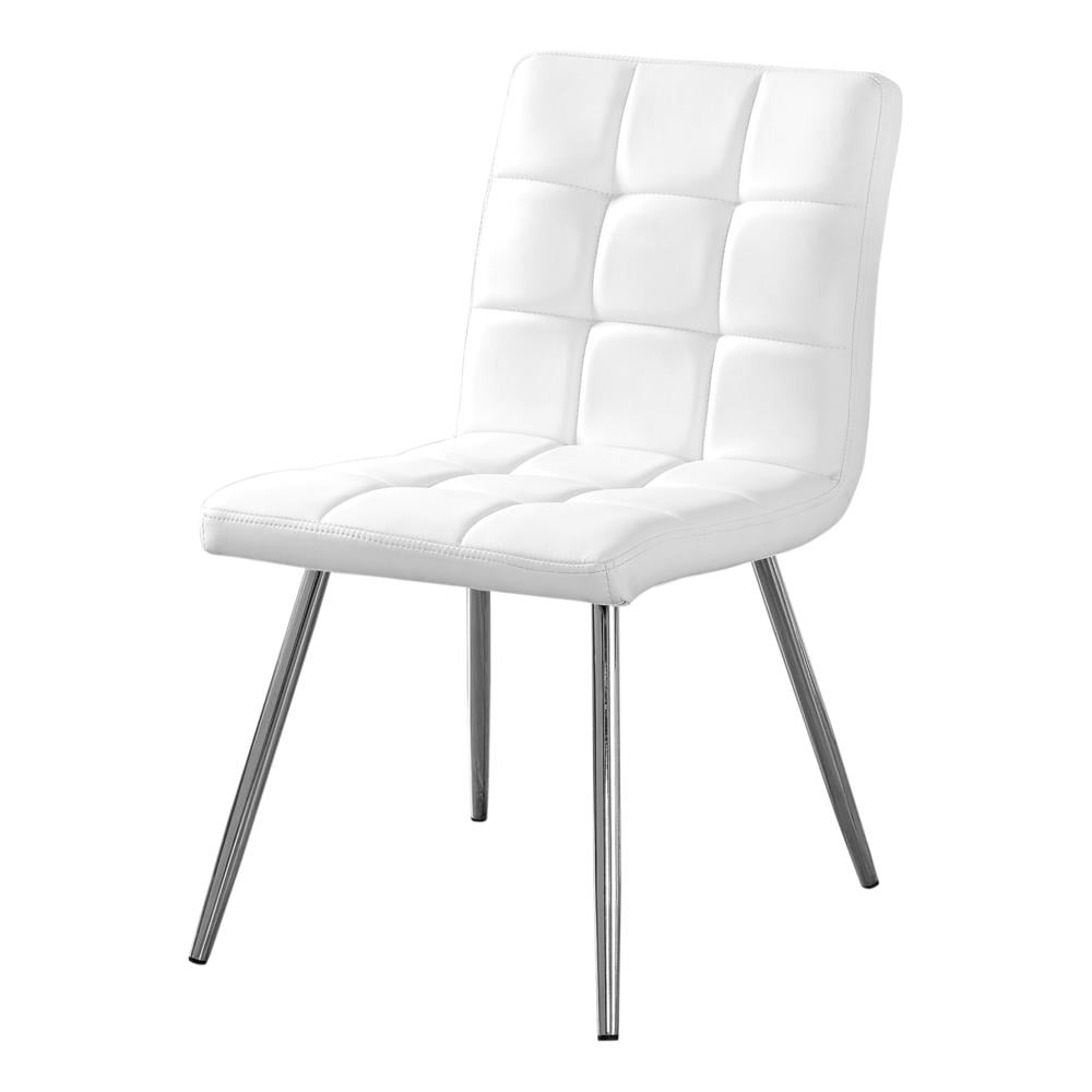 Contemporary White Faux Leather Dining Chairs with Chrome Legs, Set of 2