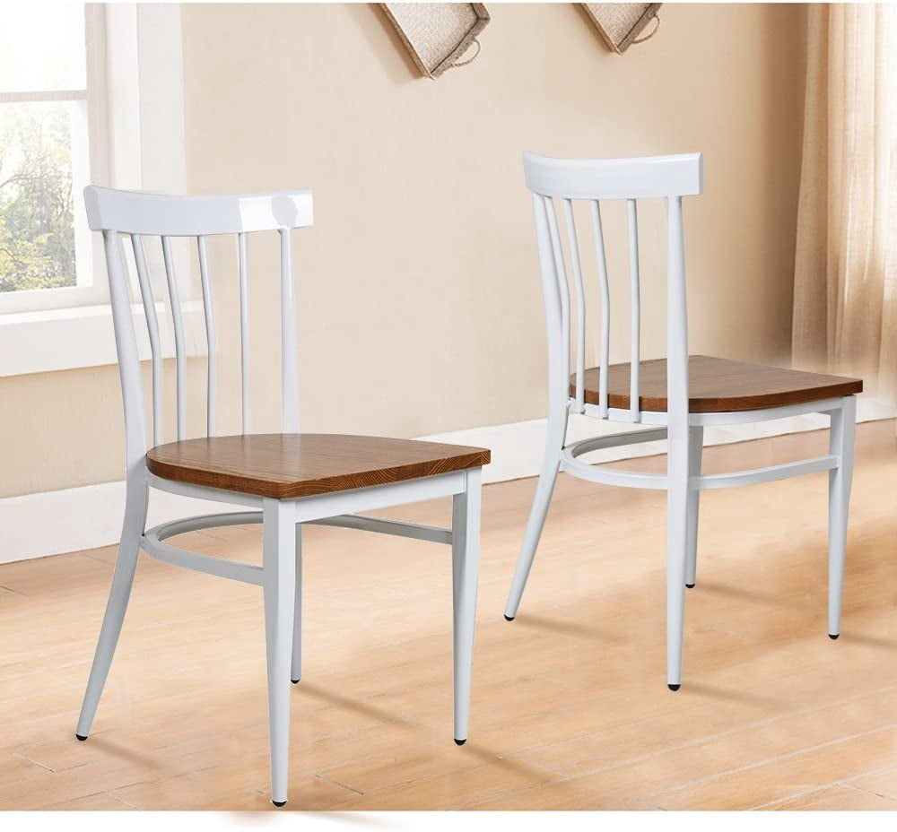 Dining Chair Set of 2 Wood Kitchen Chair Room Furniture White with Solid Wood Seat Heavy Duty ...
