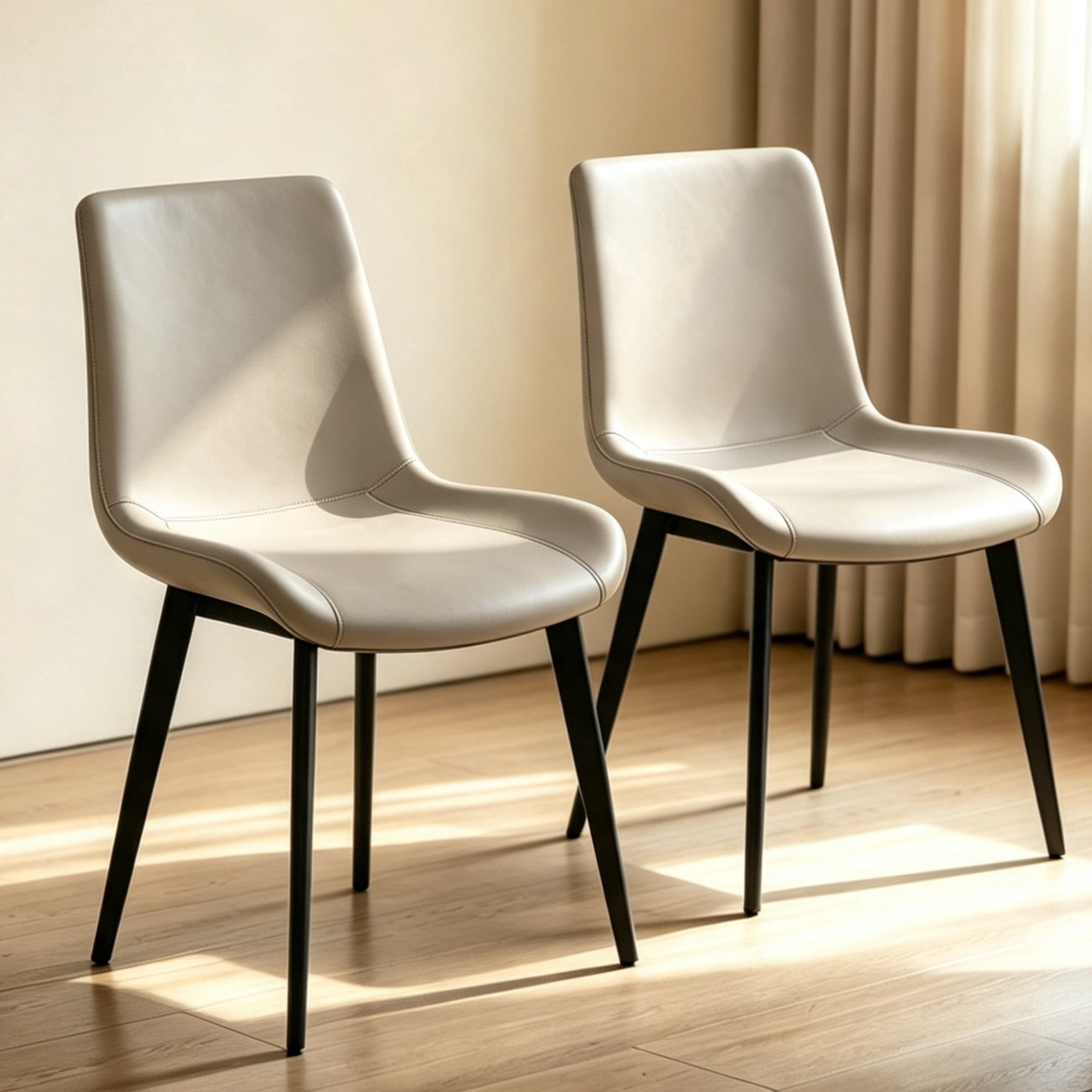 Dining Chair Set of 2 with Faux Leather Seat and Metal Legs, Upholstered Kitchen Chair and Modern Dining Seating, Cream