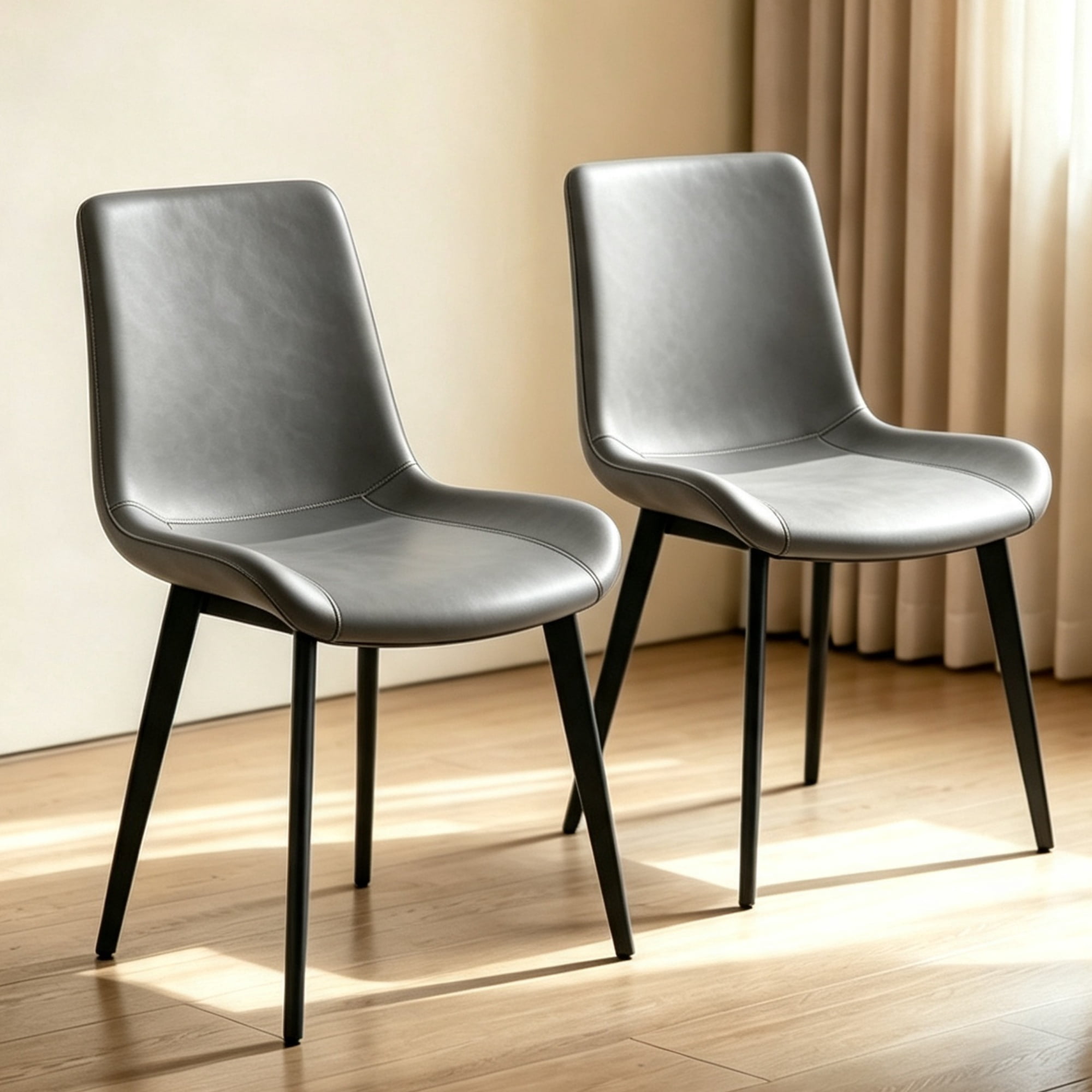Dining Chair Set of 2 with Faux Leather Seat and Metal Legs, Upholstered Kitchen Chair and Modern Dining Seating, Grey