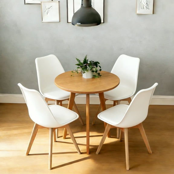 Dining Chair Set of 4, Medieval Modern Style with Wooden Legs, Round Seat Cushions, for Kitchen Dining Room Restaurant Hotel Guest Room, White