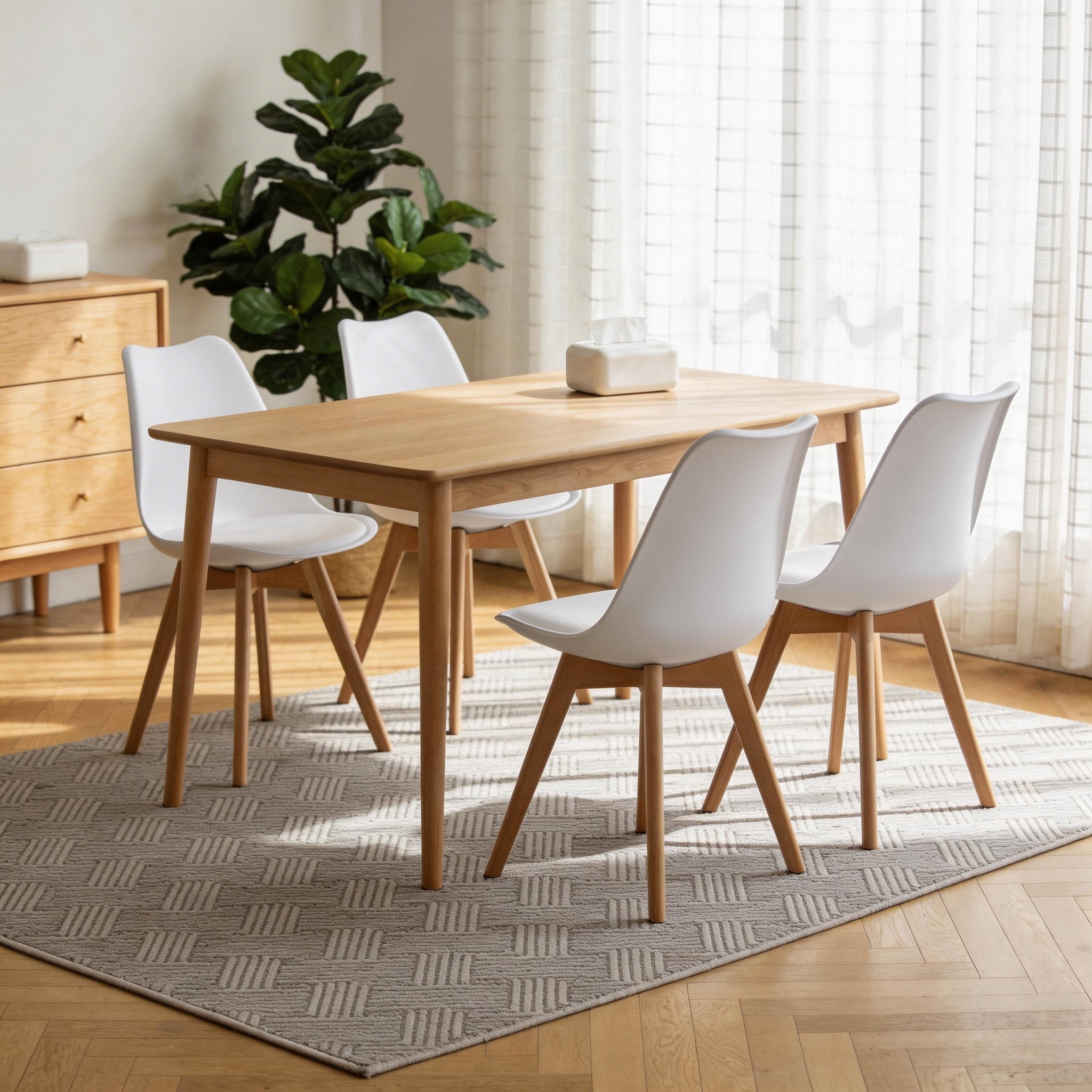Dining Chair Set of 4, Medieval Modern Style with Wooden Legs, Round Seat Cushions, for Kitchen Dining Room Restaurant Hotel Guest Room, White