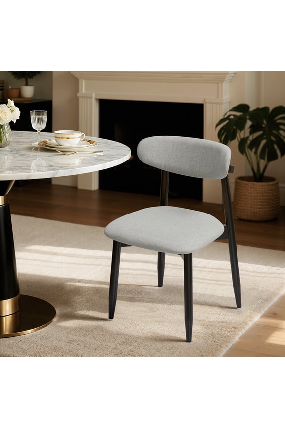 Dining Chair Set of 4, Upholstered Wooden Dining Chairs with Curved Back, Modern Fabric Kitchen Side Chairs, Gray/Black