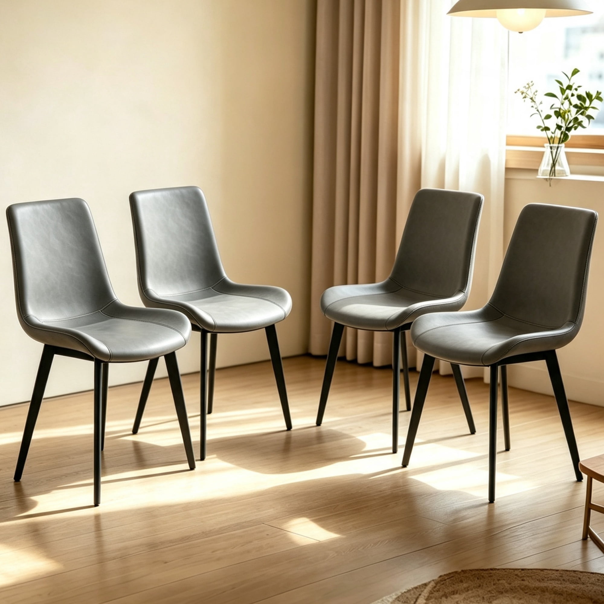 Dining Chair Set of 4 with Faux Leather Seat and Metal Legs, Upholstered Kitchen Chair and Modern Dining Seating, Grey
