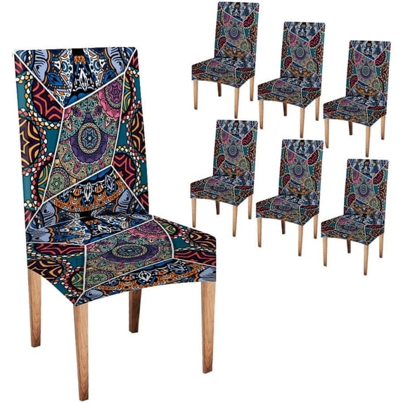 Dining Chair Slipcover Abstract Boho Background Chair Cover Set of 6 Elastic Chair Cover for Kitchen Home or Party