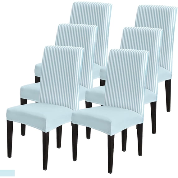 Dining Chair Slipcover, Blue Pinstripe Pattern Thin Stripes Stretch Kitchen Chair Covers Removable Parsons Chair Protector Covers for Dining Room Banquet Party, Set of 6