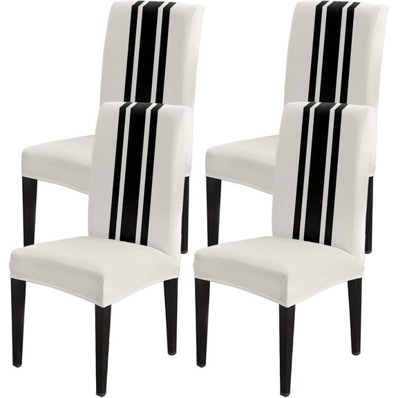 Dining Chair Slipcover, Christmas Black and White Stripe Rustic Farmhouse Style Countryside Chair Protector Stretch Parsons Chair Covers for Dining Room, Restaurant, Kitchen, Party, 4 Packs