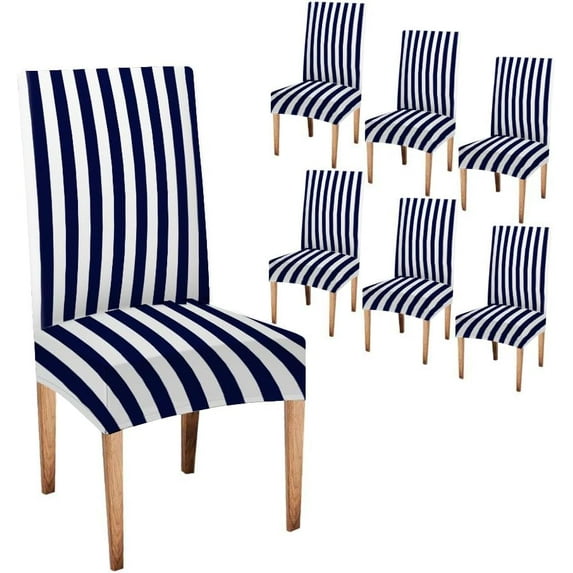 Dining Chair Slipcover Set of 6, Blue Vertical Stripes Background Stretch Chair Covers Elastic Chair Cover for Kitchen Home or Party