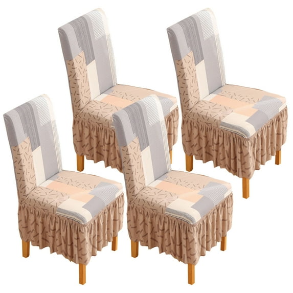 Dining Chair Slipcover with Skirt,Stretch Chair Covers Universal Removable Washable Non-slip Spandex Printed Parsons Chair Protector for Hotel Kitchen Banquet-4-C