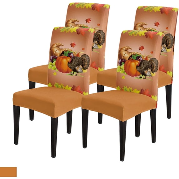 Dining Chair Slipcover, Thanksgiving Autumn Turkey Grape Pumpkin Maple Leaves Stretch Kitchen Chair Covers Removable Parsons Chair Protector Covers for Dining Room Banquet Party, Set of 4
