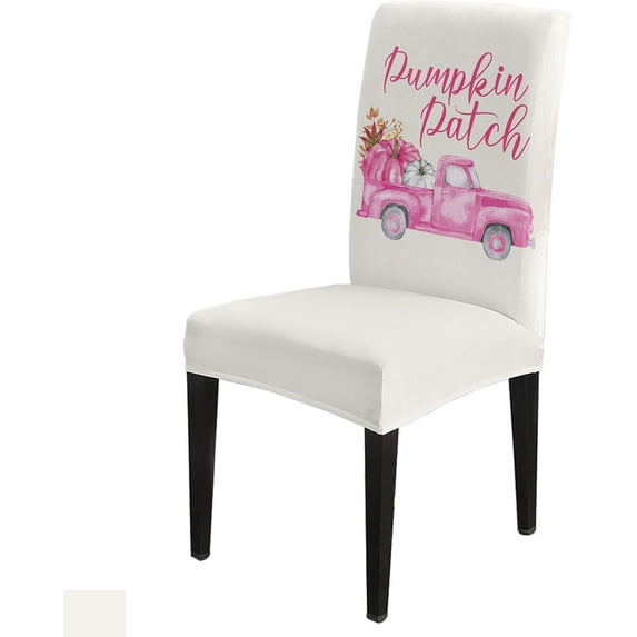 Dining Chair Slipcover, Thanksgiving Pink Pumpkin Fall Pink PumpkinTruck Maple Leaves Chair Protector Stretch Parsons Chair Covers for Dining Room, Restaurant, Kitchen, Party, Set of 8