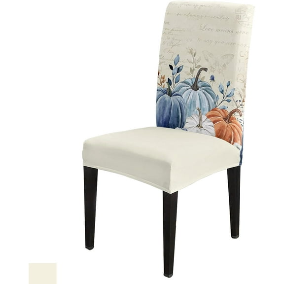 Dining Chair Slipcover, Thanksgiving Pumpkin Fall Eucalyptus Leaf Flower Blue Orange Chair Protector Stretch Parsons Chair Covers for Dining Room, Restaurant, Kitchen, Party, Set of 4