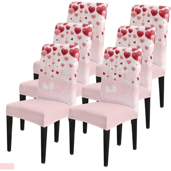 Dining Chair Slipcover, Valentine''s Day Heart Anniversary Wedding Holiday Decor Red Pink Stretch Kitchen Chair Covers Removable Parsons Chair Protector Covers for Banquet Party, Set of 6