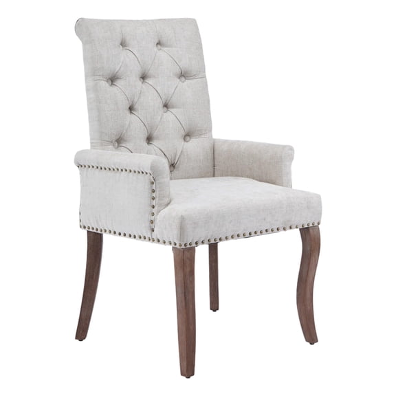 QuzyAor Tufted Chenille Dining Chair, Solid Wood Legs Upholstered Seat for Kitchen Living Room Farmhouse, Beige