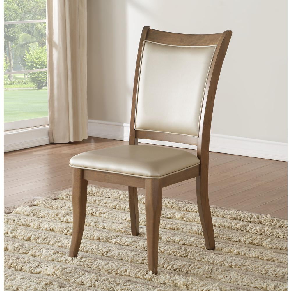 Beige Faux Leather Upholstered Side Chair with Gray Oak Frame