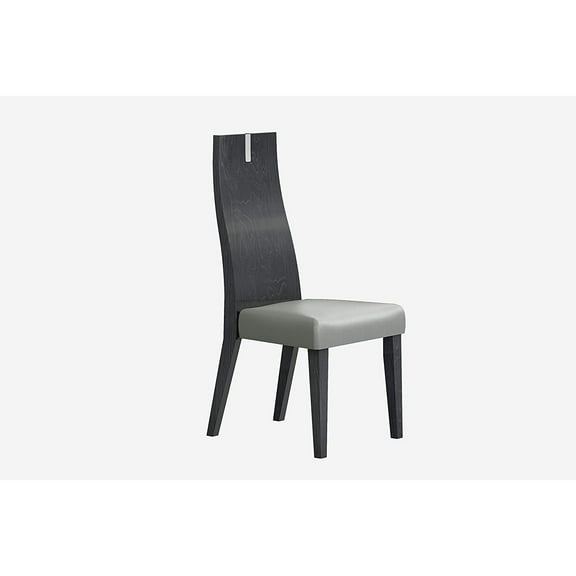 Whiteline Modern Living Los Angeles Dining Chair, High Gloss Grey back and legs with a geometric design and gray faux leather seat, Set of 2