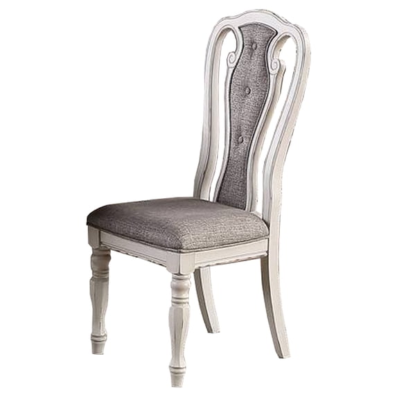 Dining Chair with Button Tufted Backrest Padded Seat Set of 2 White and Gray - Saltoro Sherpi