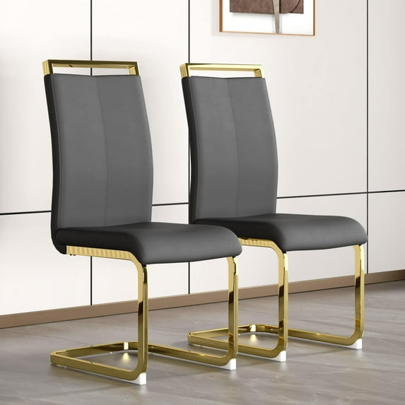 Dining Chair with C-shaped Tube Legs Dark Gray & Gold(2)