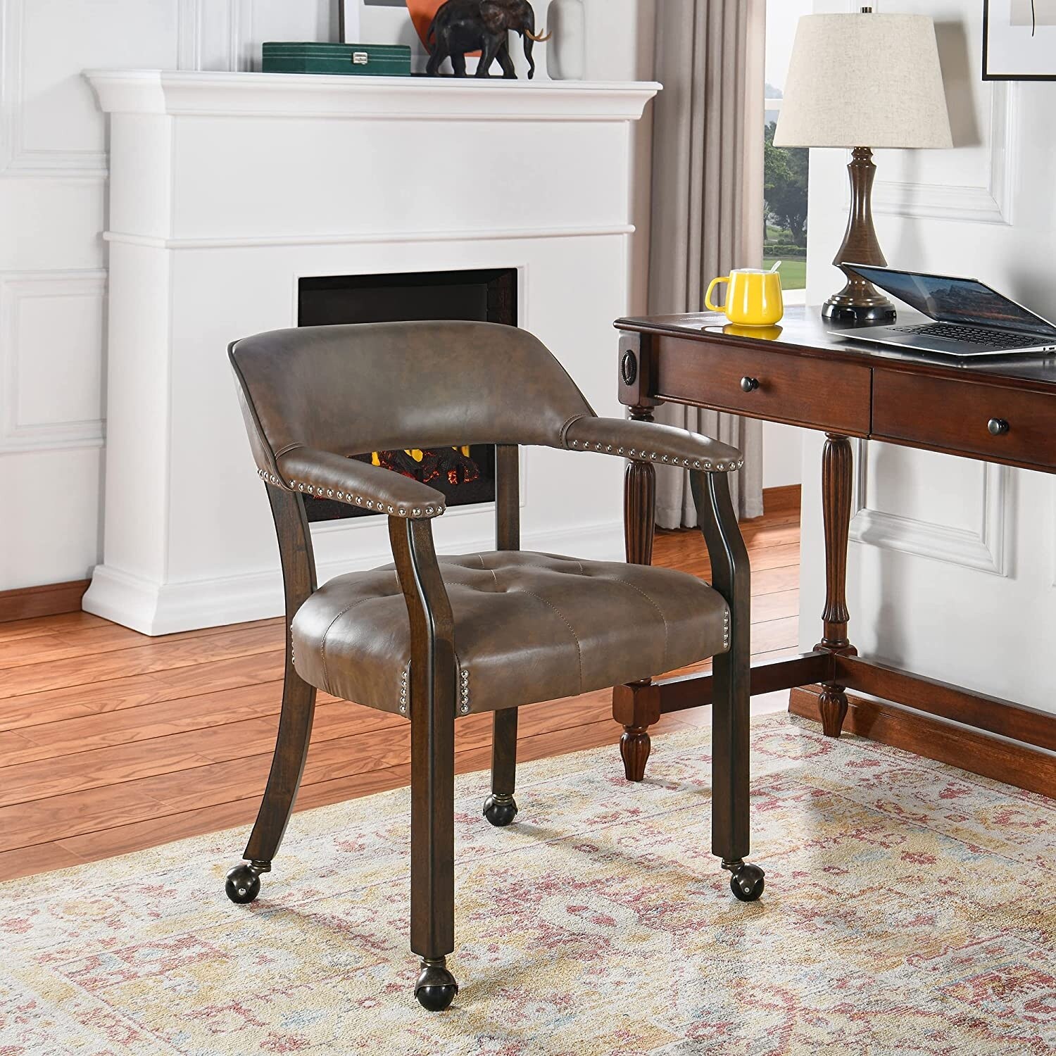 Dining Chair with Casters Leather Chair with Caster Nailhead Dining