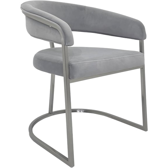 Dining Chair with Light Gray Velvet Cushion and Matte Silver Legs
