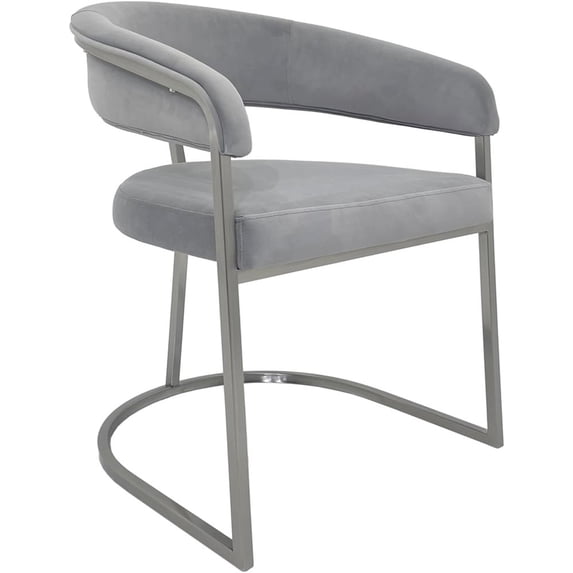 Dining Chair with Light Gray Velvet Cushion and Matte Silver Legs