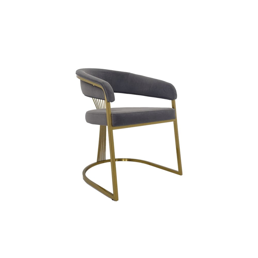 Taupe Velvet Upholstered Dining Chair with Gold Metal Legs