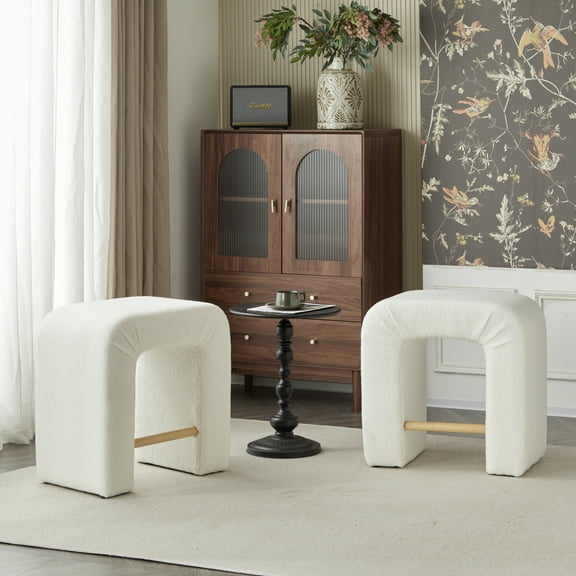 Dining Chairs 24'' Boucle stool Set of 2,Dining Chairs for Home Kitchen Island,White,Dining Room Seating