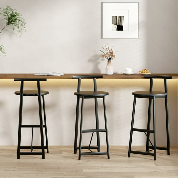 Dining Chairs 27''H Barstool Set of 3 Wooden Round Bar Stools with Footrest Modern Kitchen Chairs for Counter (Black & Black),Wooden Dining Chairs