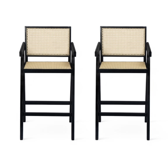 Dining Chairs 27'', Modern Minimalist Bar Stool with Cane Seat, Solid Wood Frame,Wooden Dining Chairs