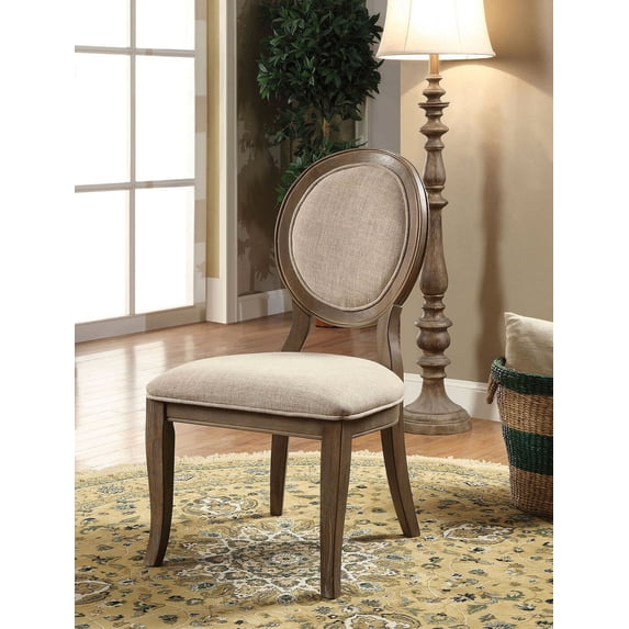 Dining Chairs 2pcs Set Rustic Oak And Beige Padded Fabric Seat Solid wood Dining Room Furniture Unique Design