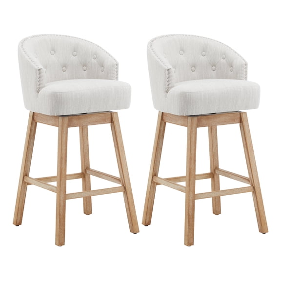 Dining Chairs 33.25" Swivel Counter Stools Set of 2, Upholstered Counter Height Bar Stools with Solid Rubber Wood Frame, Backrest, Footrest, Armless Barstools for Home Bar, Kitchen Counter, Natural +