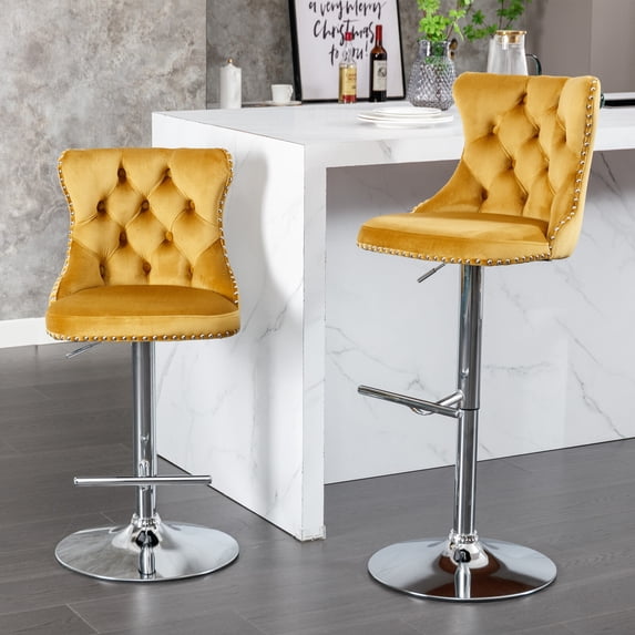 Dining Chairs A&A Furniture,Swivel Velvet Barstools Adjusatble Seat Height from 25-33 Inch, Modern Upholstered base Bar Stools with Backs Comfortable Tufted for Home Pub and Kitchen Island(Gol