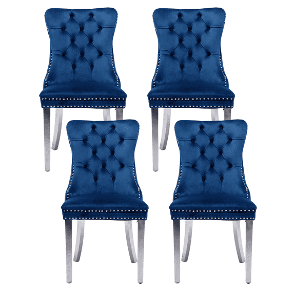 Dining Chairs, Accent Diner Chairs with Nailhead Trim and Back Ring Pull, Velvet Fabric Dining Room Chairs, Side Chair Kitchen Chairs with Chrome Stainless Steel Plating Legs (Set of 4)