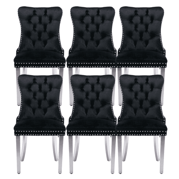 Dining Chairs, Accent Diner Chairs with Nailhead Trim and Back Ring Pull, Velvet Fabric Dining Room Chairs, Side Chair Kitchen Chairs with Chrome Stainless Steel Plating Legs (Set of 6)