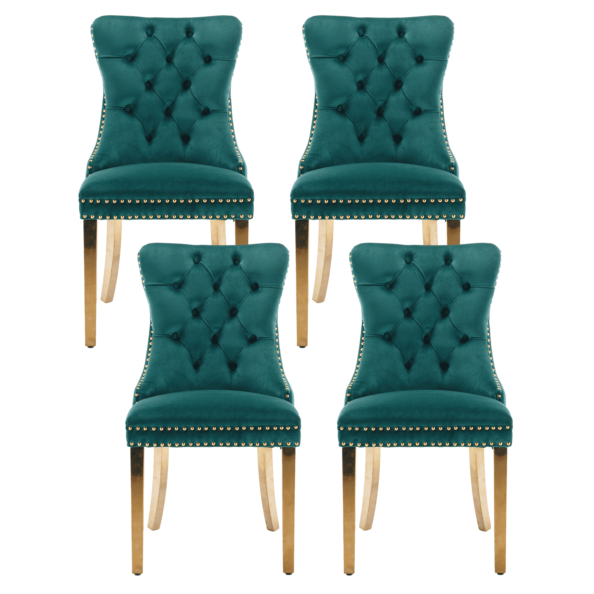 Dining Chairs, Accent Diner Chairs with Nailhead Trim and Back Ring Pull, Velvet Fabric Dining Room Chairs, Side Chair Kitchen Chairs with Golden Stainless Steel Plating Legs (Set of 4)