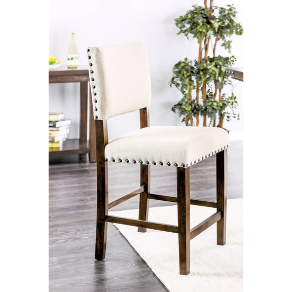 Dining Chairs | Add a Touch to Dining Room | Solid Wood and Brown Cherry Tone | Padded Ivory Linen for Comfort