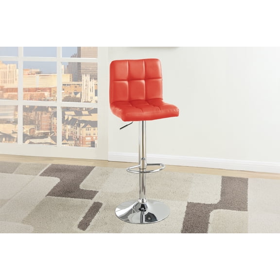 Dining Chairs Adjustable Height Red Faux Leather Upholstery Arm less Barstool Set of 2,Wooden Dining Chairs