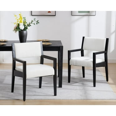 Dining Chairs with Arms  Mid Century Dining Room Chairs with Natural Wood Legs Linen Upholstered  Chairs Farmhouse Cane Back Dining Arm Chairs for Living Room  Beige