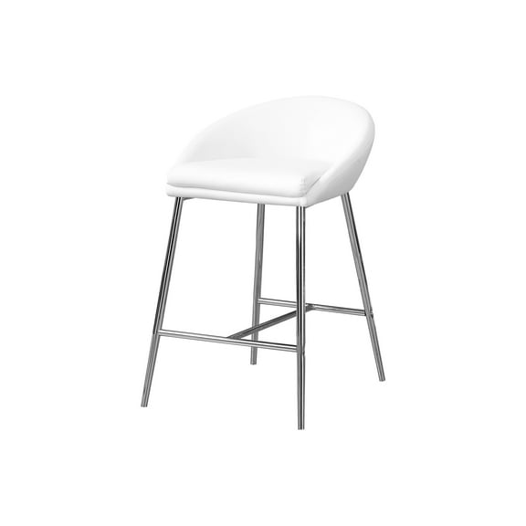 Dining Chairs Bar Stool, Set Of 2, Counter Height, Kitchen, Chrome Metal, White Leather Look, Contemporary, Modern,Dining Room Seating